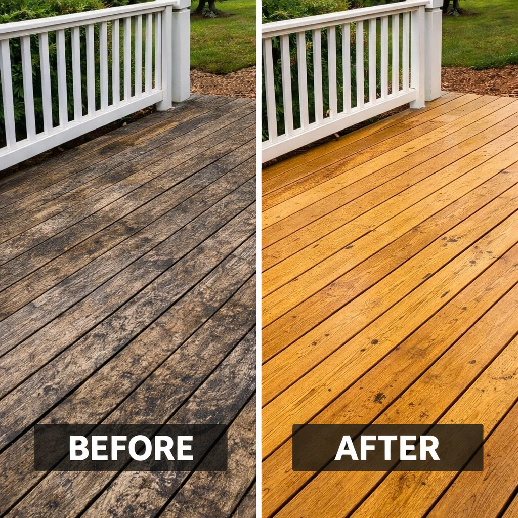 Example before-and-after: deck cleaned