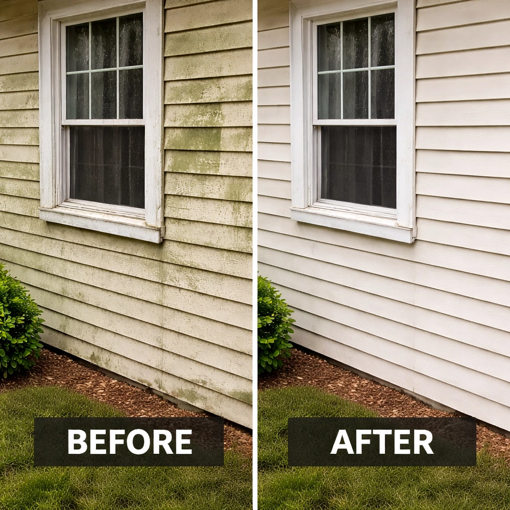 Example before-and-after: siding cleaned
